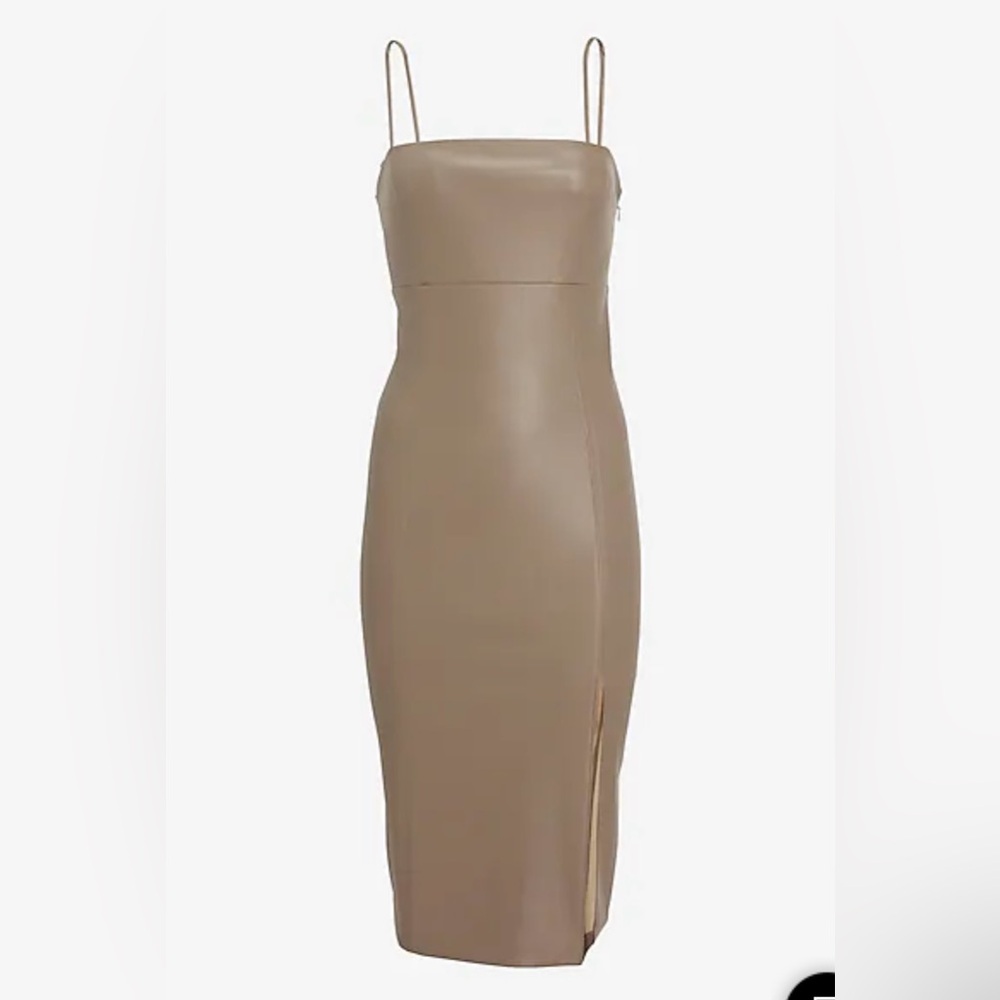 Express Body Contour Faux Leather Cami Midi Dress - Picture 4 of 11